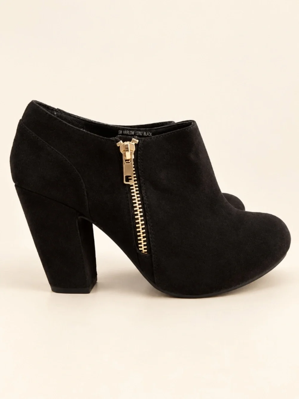 Maurices Harlow Black Faux Suede Gold Zip Block Heel Booties Size 9M